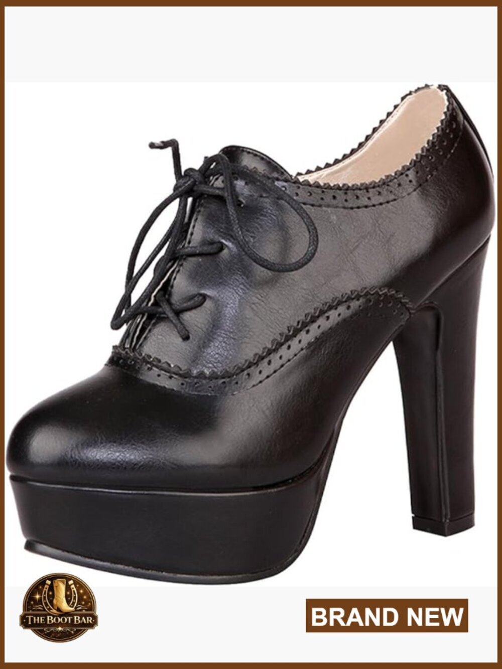 Vintage High Platform Block Heel Oxfords Elegant Lace-Up Brogues Shoes